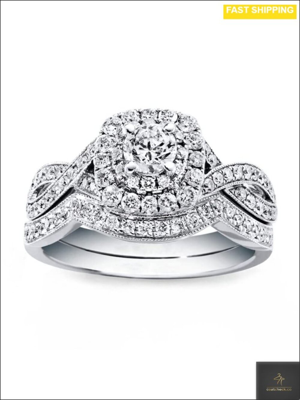 1 Carat Moissanite Bridal Set Platinum Plated Silver Princess Engagement Ring